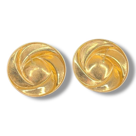 Vintage Avon  1987 Opulent Swirl Stud Earrings - Gold Tone Post Back Retro - Picture 1 of 7